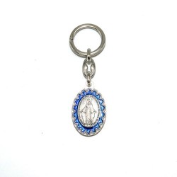 Porte-clés de la Vierge Miraculeuse en métal oxydé et émail. 4 cm