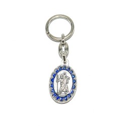 Porte-clés de Saint Christophe en métal oxydé et émail. 3.8 cm