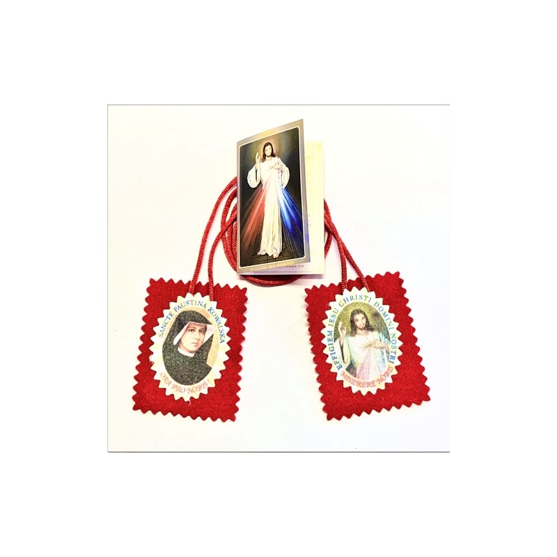 Scapulaire tissus Christ Misericordieux / S Faustina 7x5.5cm