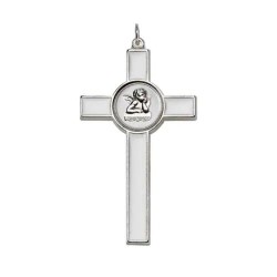 Metalen kruis 7.2cm met witte emaille Angel