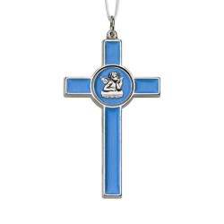 Croix métal 7.2cm avec émail bleu Ange