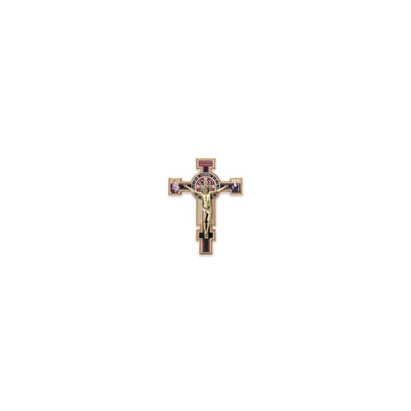 St. Benedictus houten kruis 14x10.5cm - bronzen lichaam