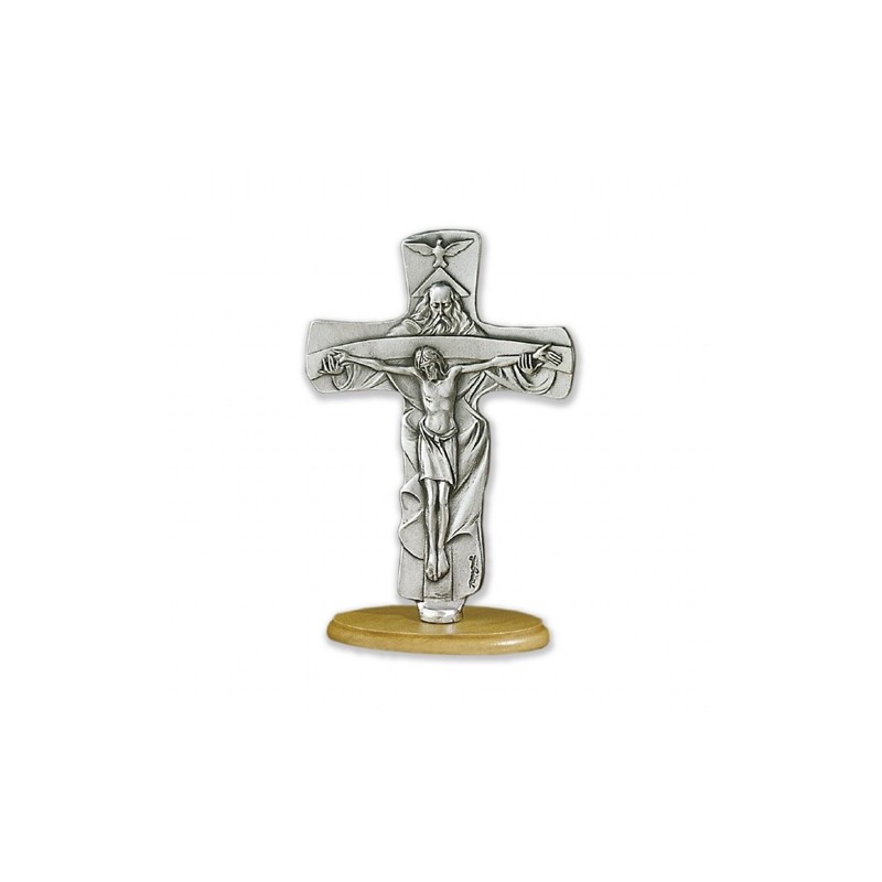 Croix sur base métal oxydé Sainte Trinité 15.5x9 cm