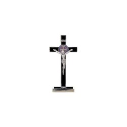 Crucifix sur base Saint Benoit métal 12x6cm noir