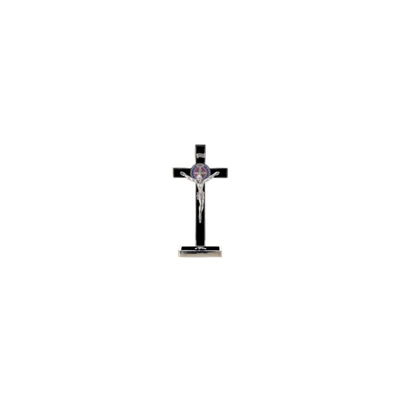 Crucifix sur base Saint Benoit métal 12x6cm noir