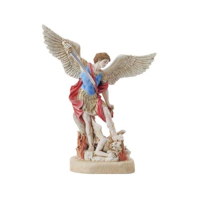 Statue St. Michel 40cm résine Couleur et or