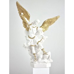 Statue St. Michel archange 30cm resine blanc/or