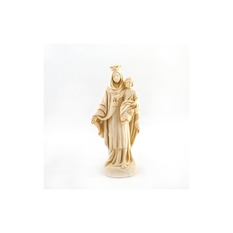 Statue de Notre Dame du Mont Carmel en résine beige. 22 cm