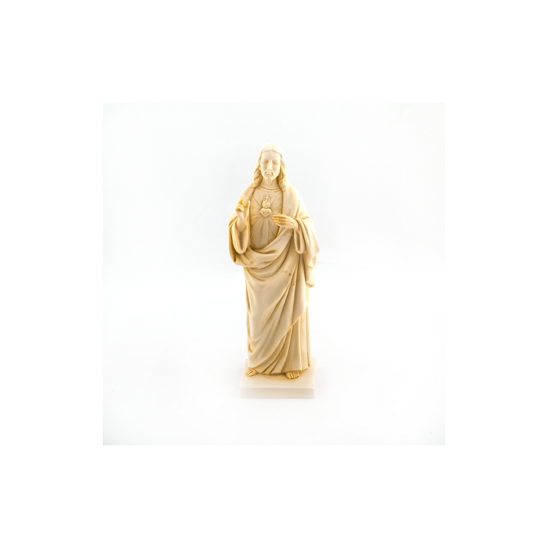 Statue de Jésus Sacré Coeur en résine beige. 22 cm