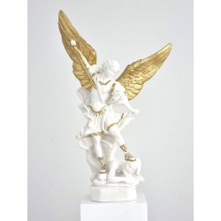 Beeld van St. Michel archange 22cm wit/goud hars