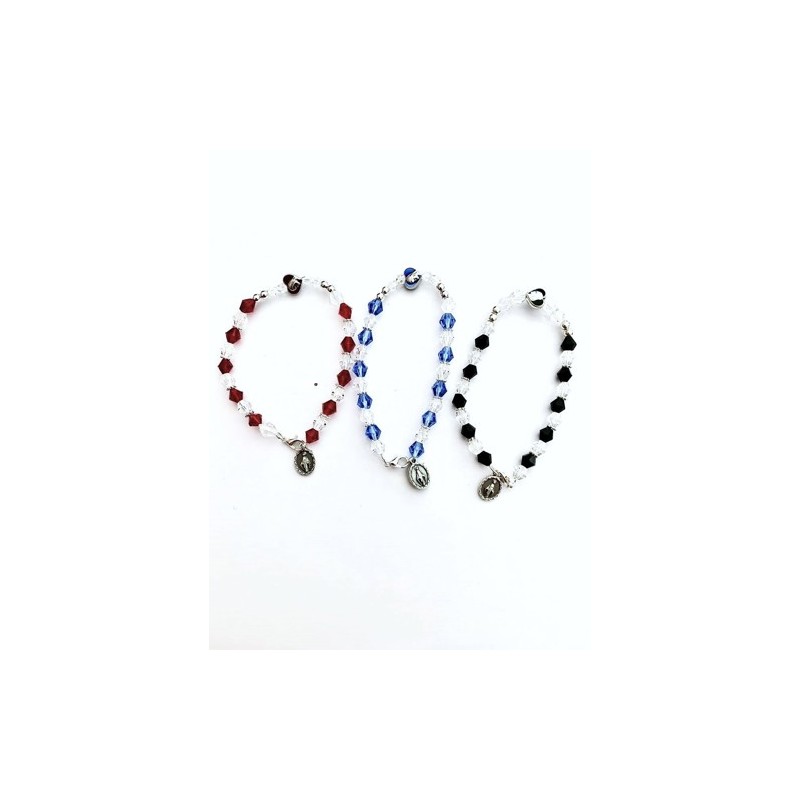 Bracelet élastique avec coeur et medaille Miraculeuse Bleu/Rouge/Noir