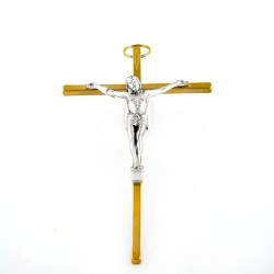 Crucifix doré avec corps argenté. 20 cm