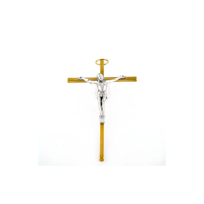 Crucifix doré avec corps argenté. 20 cm