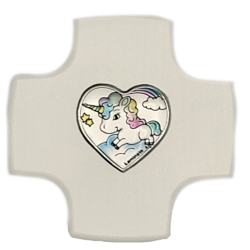 Croix de naissance laquée blanche cœur et Licorne