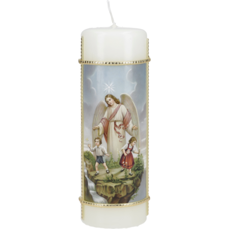 "BOUGIE 16X5CM + DECOR ""ANGE GARDIEN"""