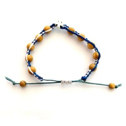 Bracelet Shambala sur corde perle bois olivier avec croix métal argentée