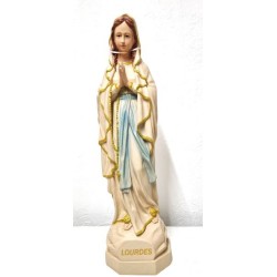 Statue ND Lourdes 80cm résine imitation bois colorée