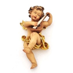 Statue d'un ange musicien avec une mandoline en bois. 15 cm