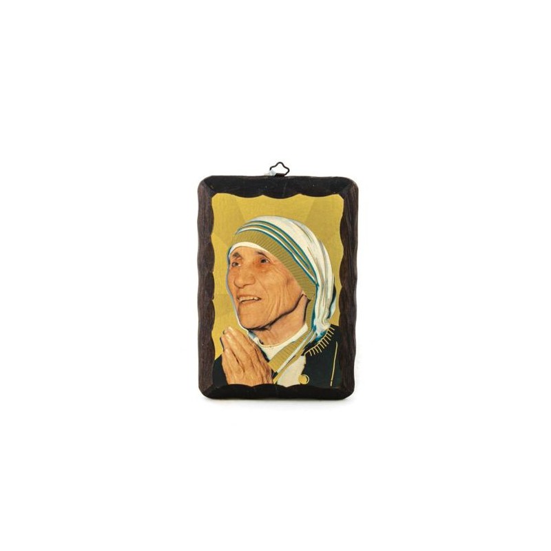 Cadre en bois massif avec image laminée et dorée de Mère Teresa de Calcutta. 10/15 cm