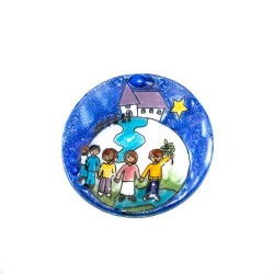 Disque avec les enfants du monde en verre. 10 cm