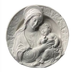 Assiette décorative D15cm en plâtre avec support Vierge enfant