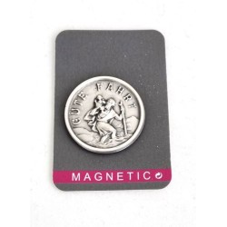 Magnet rond avec Saint Christophe et inscription 