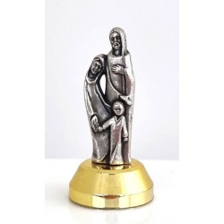 Statue de la Sainte Famille en métal argenté avec base magnétique. 4 cm