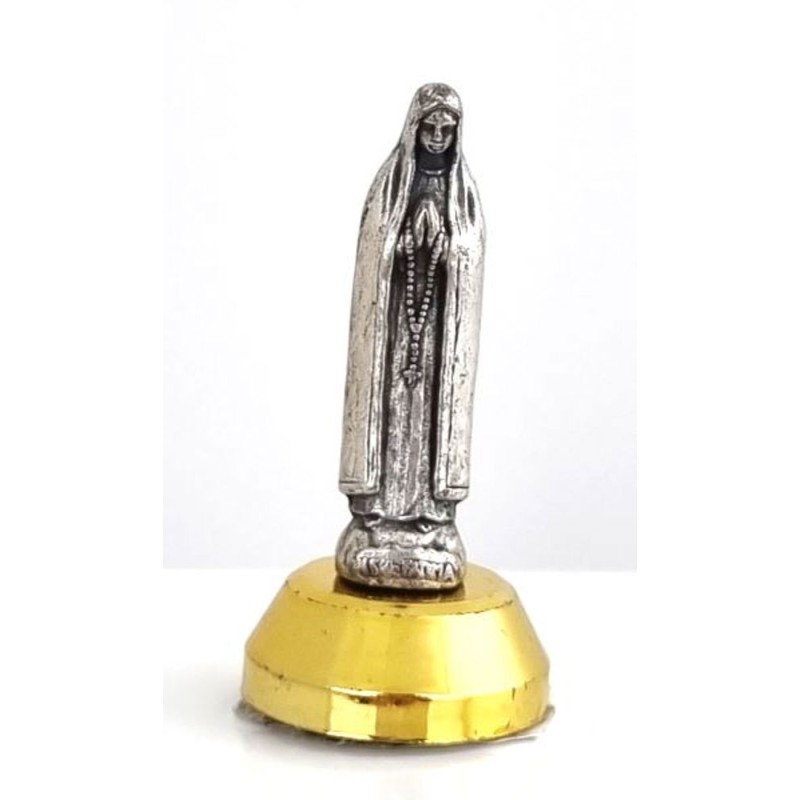 Statue de Notre Dame de Fatima en métal argenté avec base magnétique. 4 cm