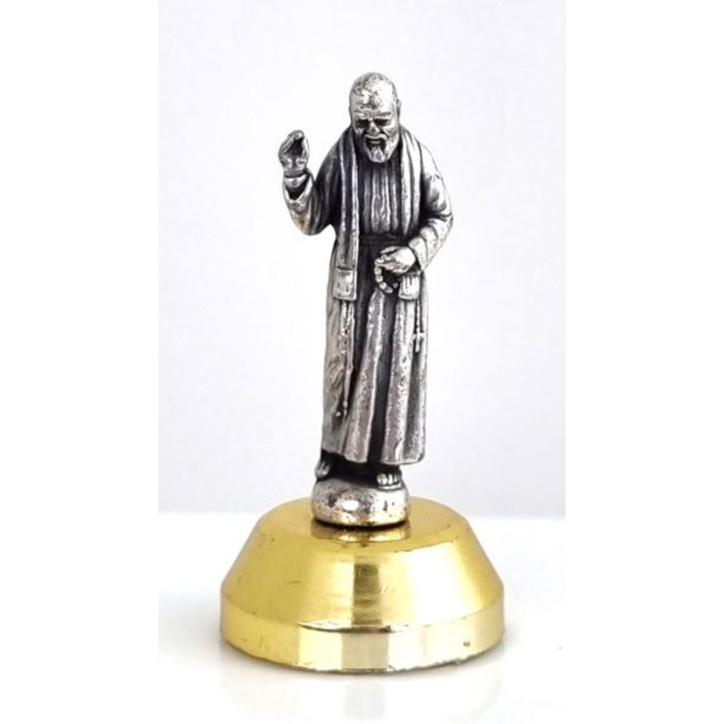 Statue de Padre Pio en métal argenté avec base. 4 cm