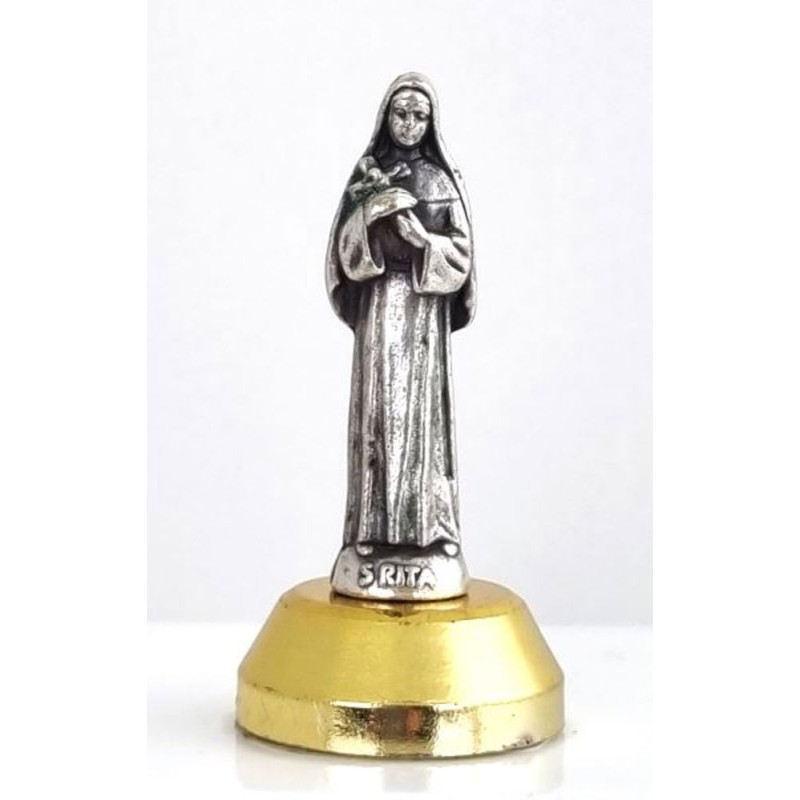 Statue de Sainte Rita en métal argenté avec base. 4 cm