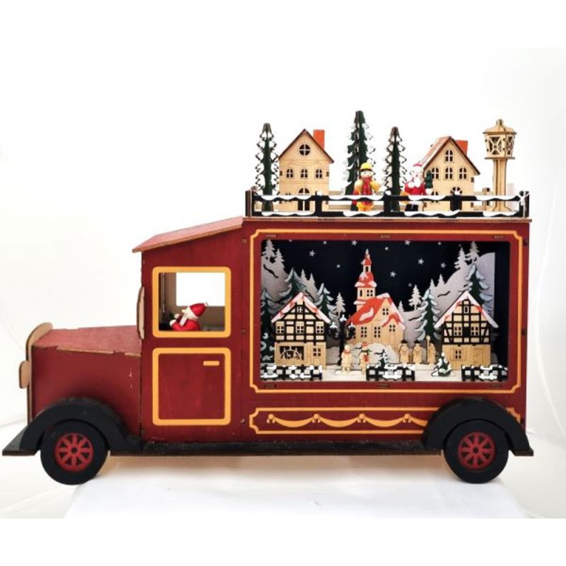 Deco scene de Noël camion avec LED 45x33x12cm