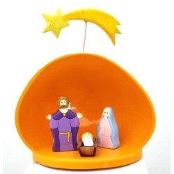 Crèche en bois en forme de noix de coco orange