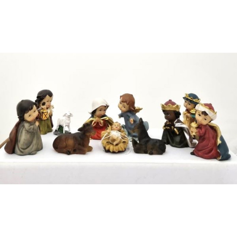 Kerststal 12 proefpersonen van 3,5 tot 6,5 cm