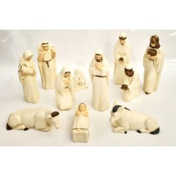 Kerststal 11 onderwerpen 17 cm witte en gouden hars