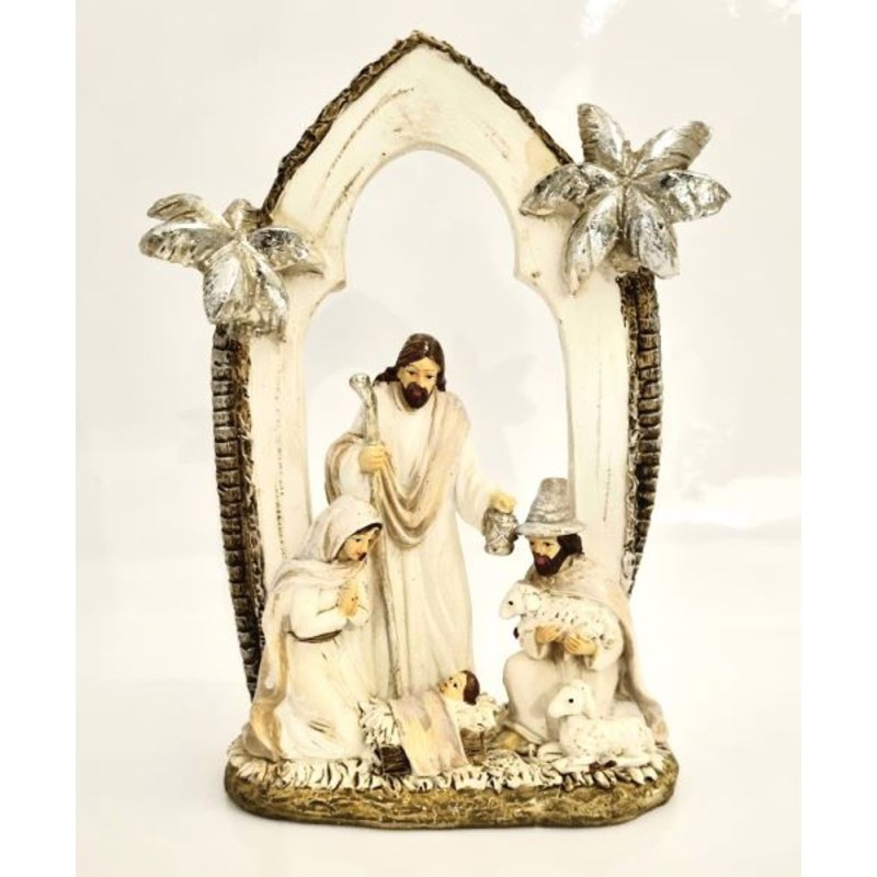 Crèche nativité polystone crème 15x21x6cm