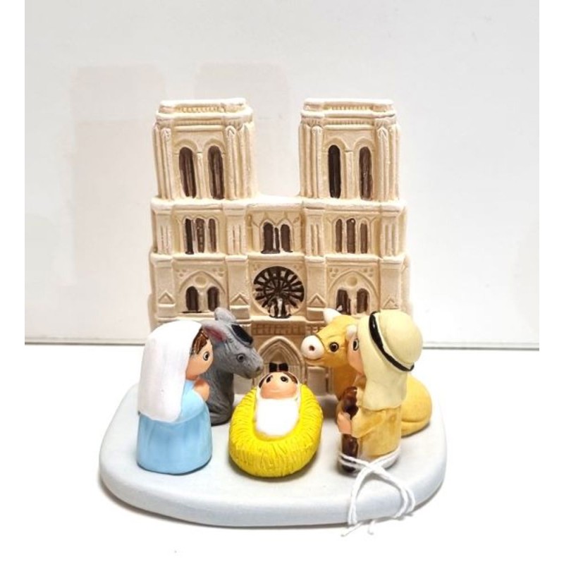 Crèche de Noël Notre Dame de Paris en céramique. 8/7 cm