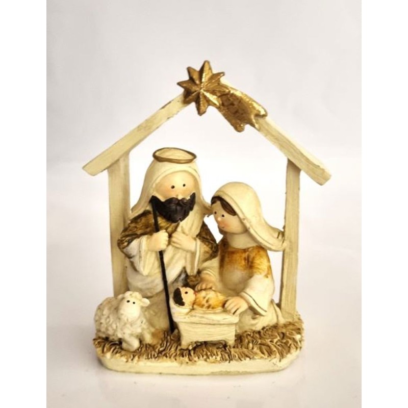 Crèche nativité polystone crème 2 mod 10x11x5cm