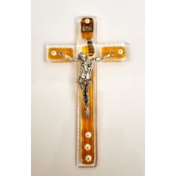Croix jaune en verre murano. 16 cm