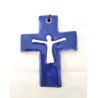 Croix avec Christ stylisé bleu en céramique. 9/7.5 cm