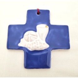 Croix de communion en céramique bleue. 9/8.5 cm