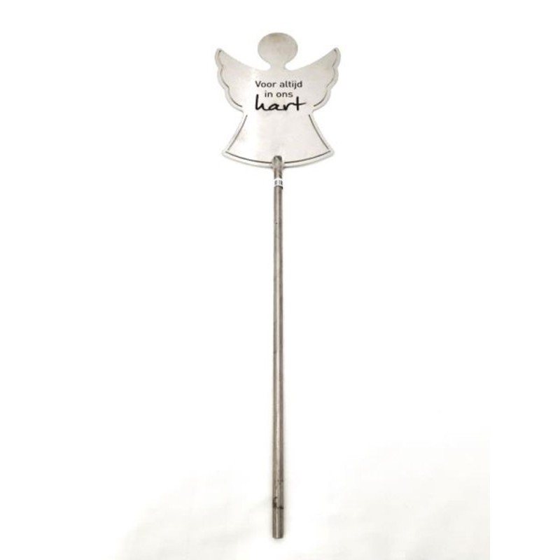 "Plaque en inox en forme d'ange avec inscription ""Voor altijd in ons hart"""