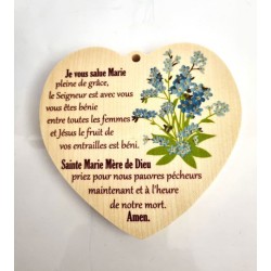 "Coeur en bois ""JVSM+fleurs bleues"" 12x10cm"