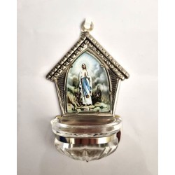 Bénitier de Notre Dame de Lourdes en métal et verre