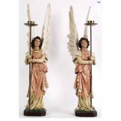 2 Statues Anges porte chandelier 87x16.5cm résine (paire gauche/droite)