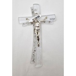 Croix en verre 16cm Mosaïque argentée