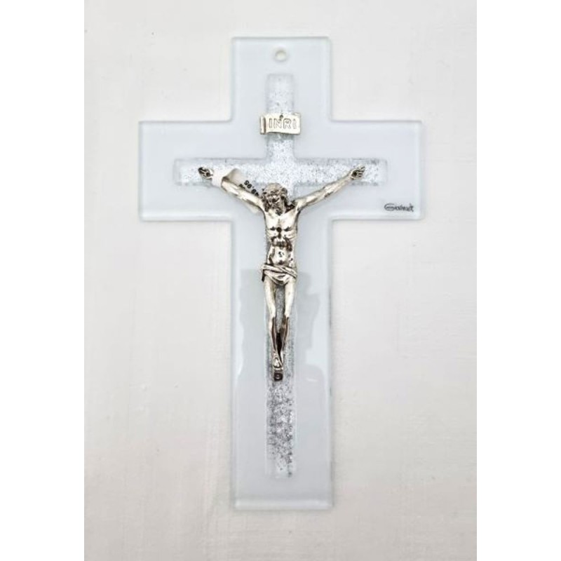 Croix en verre 21cm double Argentee