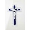 Croix en verre 21cm double bleu