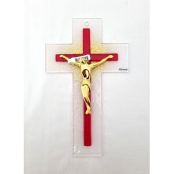 Croix en verre 21cm double Rouge