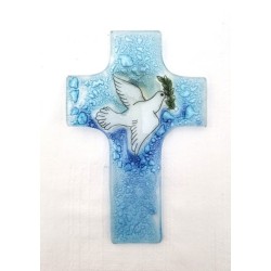 Croix en verre avec colombe 12x8 cm