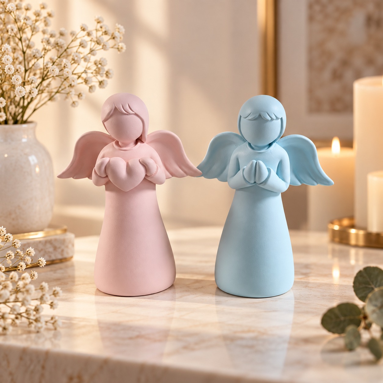 Anges pastel sur marbre lumineux